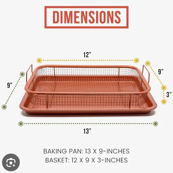 2 pack Copper Chef Oven Air Fryer Crisper Non-Stick Tray Sets - Dishwasher Safe - Picture 7 of 13